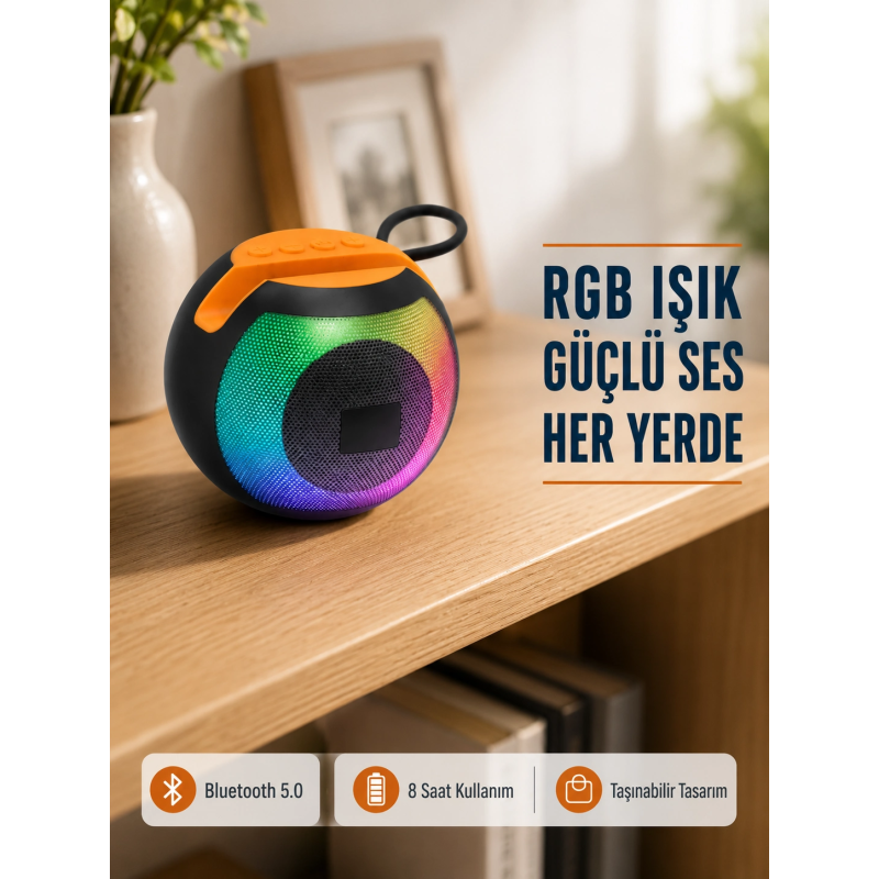 Rgb Işıklı Bluetooth Hoparlör – 360° Stereo Ses Ve 8 Saat Çalma Süresi Rgb Işıklı Bluetooth Hoparlör – 360° Stereo Ses Ve 8 Saat Çalma Süresi