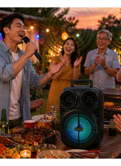 Rgb Işıklı Bluetooth Karaoke Hoparlör Mikrofonlu Usb Tf Kart Destekli Taşınabilir Speaker