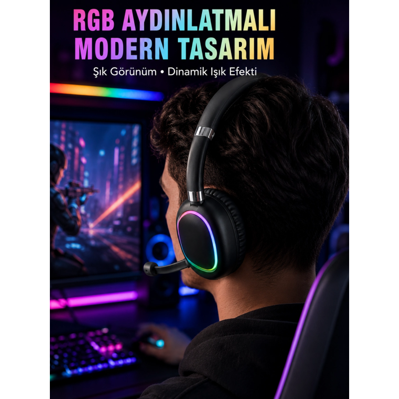 Rgb Işıklı Bluetooth Mikrofonlu Kulaklık Uzun Süreli Kullanım Type-c Şarjlı Rgb Işıklı Bluetooth Mikrofonlu Kulaklık Uzun Süreli Kullanım Type-c Şarjlı
