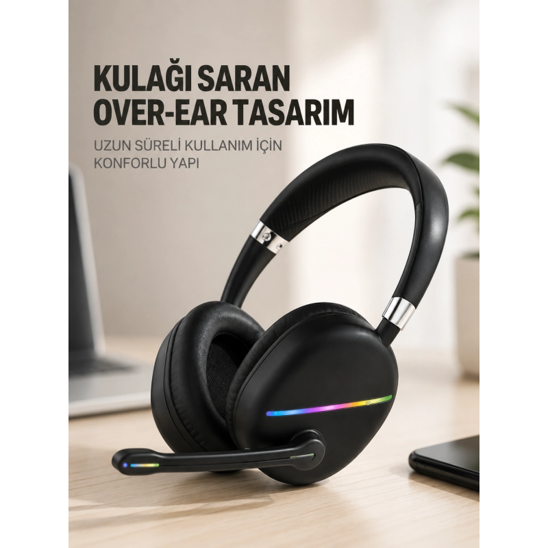Rgb Işıklı Bluetooth Mikrofonlu Kulaklık Uzun Süreli Kullanım Type-c Şarjlı Rgb Işıklı Bluetooth Mikrofonlu Kulaklık Uzun Süreli Kullanım Type-c Şarjlı