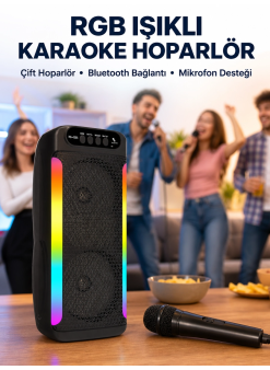 Rgb Işıklı Çift Hoparlörlü Taşınabilir Bluetooth Speaker Ve Mikrofon Yeni Nesil