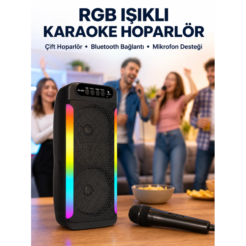 Rgb Işıklı Çift Hoparlörlü Taşınabilir Bluetooth Speaker Ve Mikrofon Yeni Nesil Rgb Işıklı Çift Hoparlörlü Taşınabilir Bluetooth Speaker Ve Mikrofon Yeni Nesil