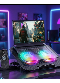 Rgb Işıklı Laptop Soğutucu Stand Çift Fanlı Sessiz Çalışan Ayarlanabilir