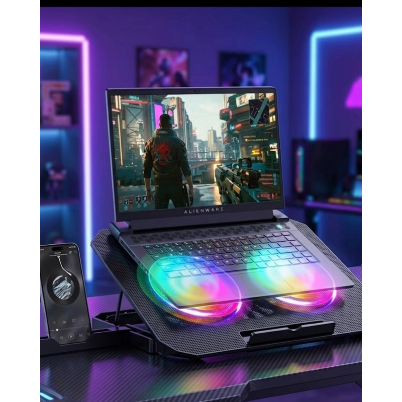 Rgb Işıklı Laptop Soğutucu Stand Çift Fanlı Sessiz Çalışan Ayarlanabilir Rgb Işıklı Laptop Soğutucu Stand Çift Fanlı Sessiz Çalışan Ayarlanabilir