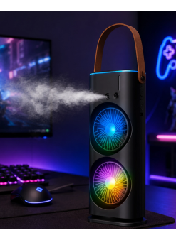 Rgb Işıklı Spreyli Masa Fanı Çift Motorlu Güçlü Üflemeli Taşınabilir Fan