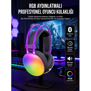 Rgb Işıklı Yüksek Ses Kaliteli Kablosuz Kulak Üstü Bluetooth Kulaklık