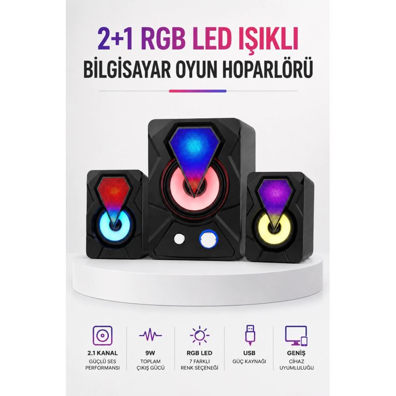 Rgb Led Aydınlatmalı Bilgisayar Oyun Hoparlör Sistemi Rgb Led Aydınlatmalı Bilgisayar Oyun Hoparlör Sistemi