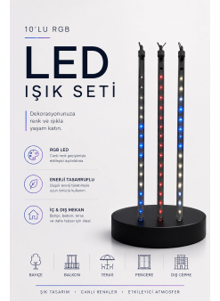 Rgb Led Dış Ve İç Mekan Süsleme Işığı 10 Çubuklu Şerit