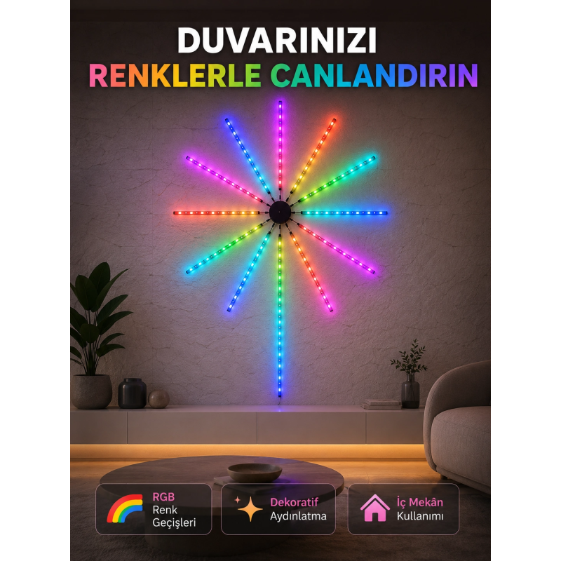 Rgb Led Duvar Aydınlatması Telefon Kontrollü Dekoratif Ortam Işığı Rgb Led Duvar Aydınlatması Telefon Kontrollü Dekoratif Ortam Işığı