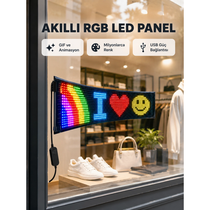 Rgb Led Panel – Usb Güç Girişli, Gıf Ve Yazı Gösterimli Akıllı Ekran Rgb Led Panel – Usb Güç Girişli, Gıf Ve Yazı Gösterimli Akıllı Ekran