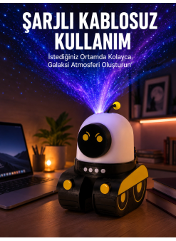 Robot Tasarımlı Bluetooth Hoparlörlü Yıldızlı Gökyüzü Projektör Yeni Nesil