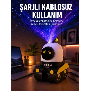 Robot Tasarımlı Bluetooth Hoparlörlü Yıldızlı Gökyüzü Projektör Yeni Nesil