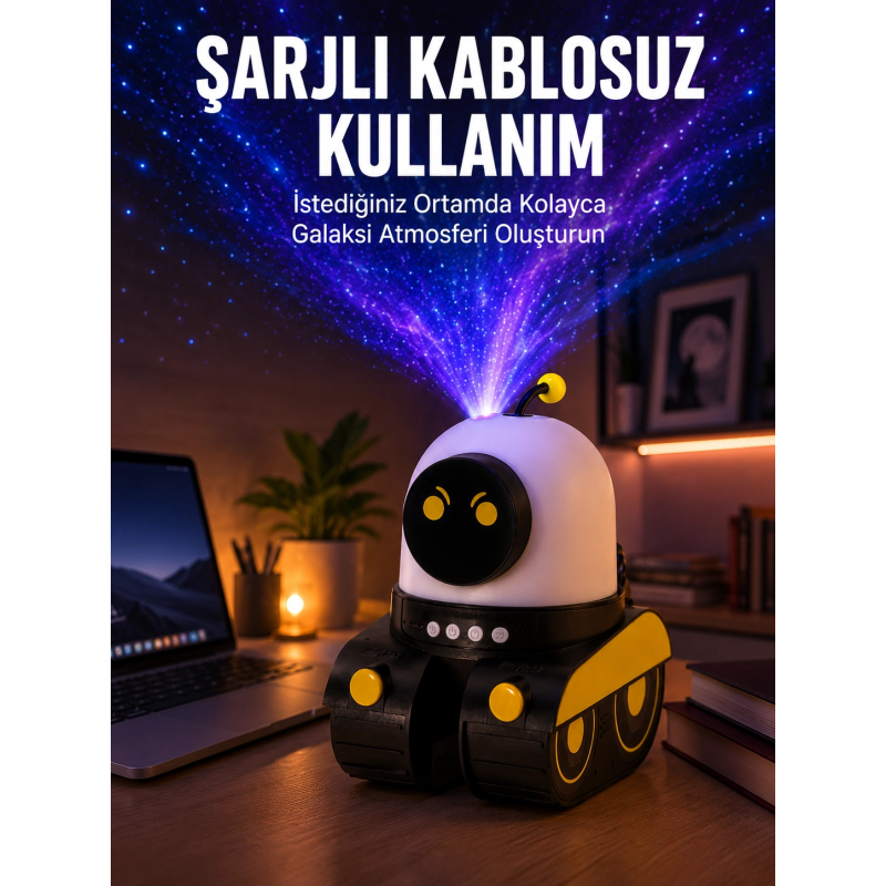 Robot Tasarımlı Bluetooth Hoparlörlü Yıldızlı Gökyüzü Projektör Yeni Nesil Robot Tasarımlı Bluetooth Hoparlörlü Yıldızlı Gökyüzü Projektör Yeni Nesil
