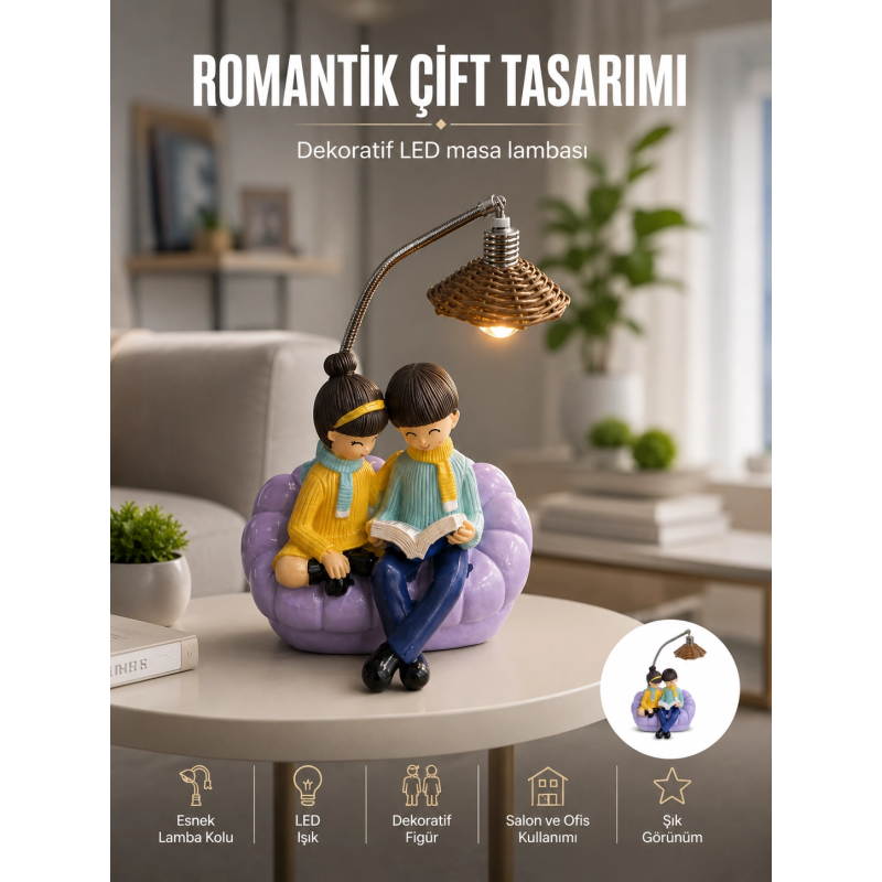 Romantik Çift Figürlü Okuyan Çift Masa Lambası Dekoratif Led Aydınlatma Romantik Çift Figürlü Okuyan Çift Masa Lambası Dekoratif Led Aydınlatma