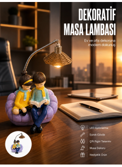 Romantik Çift Temalı Dekoratif Masa Lambası Yumuşak Led Işık