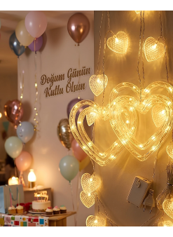Romantik Kalp Led Işık Neon Görünümlü Dekoratif Oda Lambası
