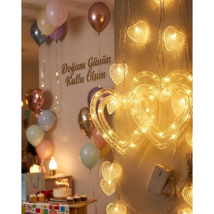 Romantik Kalp Led Işık Neon Görünümlü Dekoratif Oda Lambası