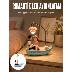 Romantik Sandal Üzerinde Çift Figürü Led Gece Lambası Masa Dekoru Yeni Nesil