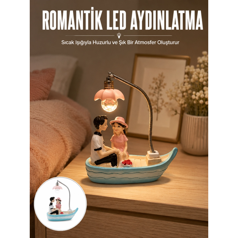 Romantik Sandal Üzerinde Çift Figürü Led Gece Lambası Masa Dekoru Yeni Nesil Romantik Sandal Üzerinde Çift Figürü Led Gece Lambası Masa Dekoru Yeni Nesil