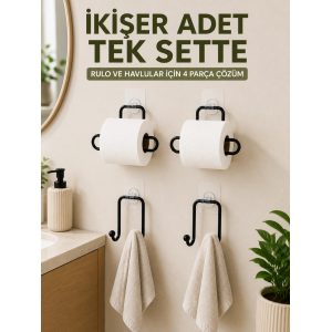 Rulo Kağıt Tutucu Ve Havlu Bez Askılığı Seti 2’şer Adet Toplam 4 Parça