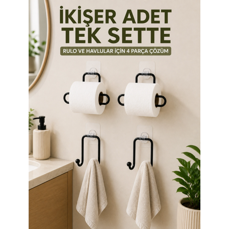 Rulo Kağıt Tutucu Ve Havlu Bez Askılığı Seti 2’şer Adet Toplam 4 Parça Rulo Kağıt Tutucu Ve Havlu Bez Askılığı Seti 2’şer Adet Toplam 4 Parça