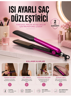 Saç Düzleştirici Isı Ayarlı Seramik Kaplama Döner Kablo Yıpranma Karşıtı