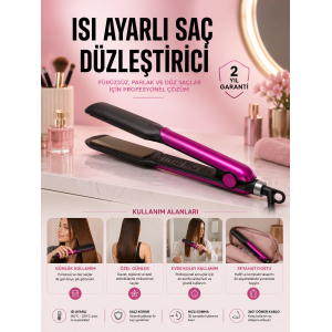 Saç Düzleştirici Isı Ayarlı Seramik Kaplama Döner Kablo Yıpranma Karşıtı