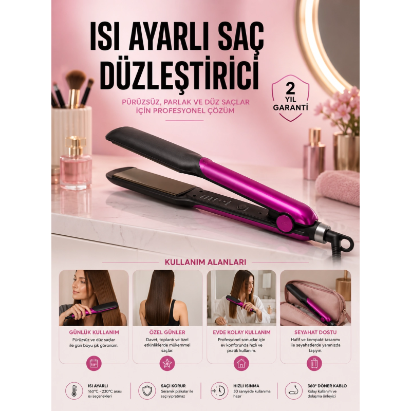 Saç Düzleştirici Isı Ayarlı Seramik Kaplama Döner Kablo Yıpranma Karşıtı Saç Düzleştirici Isı Ayarlı Seramik Kaplama Döner Kablo Yıpranma Karşıtı