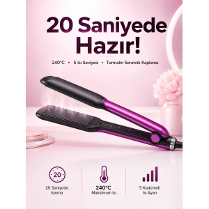 Saç Düzleştirici Isı Ayarlı Seramik Kaplama Döner Kablo Yıpranma Karşıtı