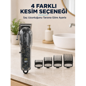 Saç Kesme Ve Tıraş Makinesi 4 Kılavuz Taraklı Ayarlanabilir Bıçaklı Lcd Ekranlı Şarj Edilebilir Profesyonel Tasarım