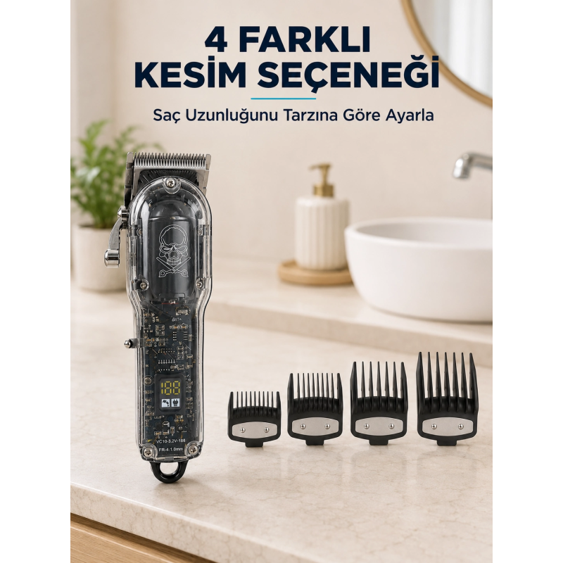 Saç Kesme Ve Tıraş Makinesi 4 Kılavuz Taraklı Ayarlanabilir Bıçaklı Lcd Ekranlı Şarj Edilebilir Profesyonel Tasarım Saç Kesme Ve Tıraş Makinesi 4 Kılavuz Taraklı Ayarlanabilir Bıçaklı Lcd Ekranlı Şarj Edilebilir Profesyonel Tasarım