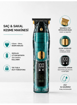 Saç Ve Sakal Kesme Makinesi Led Ekranlı Profesyonel  5 Adet Uzunluk Ayarı