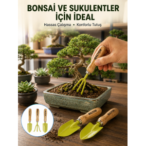Saksı Bitkileri İçin Bahçe El Aleti Seti Ergonomik Ahşap Saplı