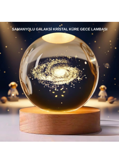 Samanyolu Desenli Kristal Küre Ahşap Standlı Gün Işığı Led Masa Lambası