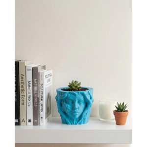 Sanatsal Kadın Yüzü Ağaç Detaylı 3d Baskı Dekoratif Vazo Saksı