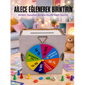 Şans Çarklı Para Biriktirme Kutusu Eğlenceli Tasarruf Challenge Ahşap Hedef Kumbarası