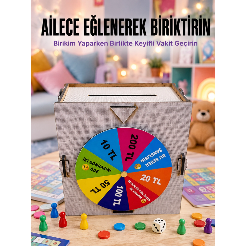 Şans Çarklı Para Biriktirme Kutusu Eğlenceli Tasarruf Challenge Ahşap Hedef Kumbarası Şans Çarklı Para Biriktirme Kutusu Eğlenceli Tasarruf Challenge Ahşap Hedef Kumbarası