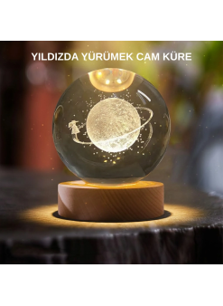 Sarı Işıklı Dekoratif Cam Küre Kız Figürlü Ahşap Standlı