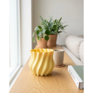 Sarı Kıvrımlı 3d Vazo Es Modern Ev Ve Ofis Dekoru