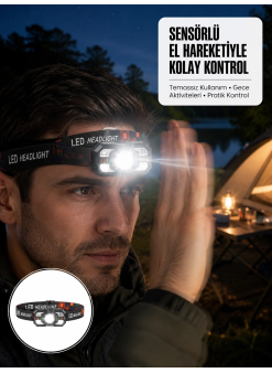 Şarj Edilebilir Led Far Hareket Sensörlü 5 Modlu Outdoor Yeni Nesil