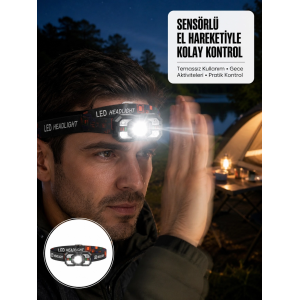 Şarj Edilebilir Led Far Hareket Sensörlü 5 Modlu Outdoor Yeni Nesil