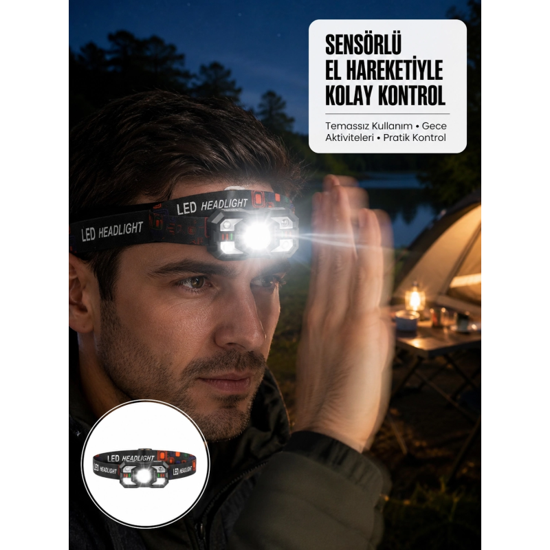 Şarj Edilebilir Led Far Hareket Sensörlü 5 Modlu Outdoor Yeni Nesil Şarj Edilebilir Led Far Hareket Sensörlü 5 Modlu Outdoor Yeni Nesil