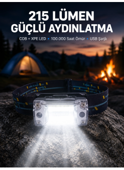 Şarj Edilebilir Led Kafa Feneri 215 Lümen Xpe Cob Güçlü Aydınlatma