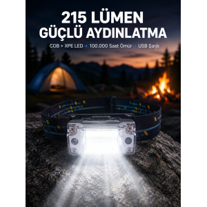 Şarj Edilebilir Led Kafa Feneri 215 Lümen Xpe Cob Güçlü Aydınlatma