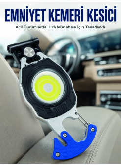 Şarjlı Acil Durum Feneri Elektronik Çakmak Tornavida Ve Emniyet Kemeri Kesicili Taşınabilir El Feneri