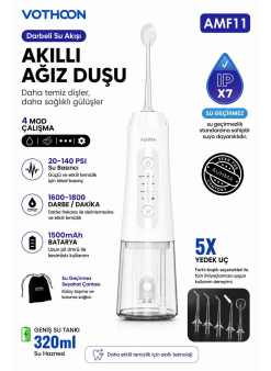 Şarjlı Ağız Duşu Diş Bakım Cihazı 4 Modlu Diş Arası Temizleyici 320ml 5 Başlıklı 1500 Mah Kablosuz