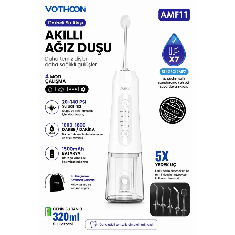 Şarjlı Ağız Duşu Diş Bakım Cihazı 4 Modlu Diş Arası Temizleyici 320ml 5 Başlıklı 1500 Mah Kablosuz Şarjlı Ağız Duşu Diş Bakım Cihazı 4 Modlu Diş Arası Temizleyici 320ml 5 Başlıklı 1500 Mah Kablosuz