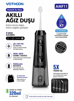 Şarjlı Ağız Duşu Diş Bakım Cihazı 4 Modlu Diş Arası Temizleyici 320ml 5 Başlıklı 1500 Mah Kablosuz