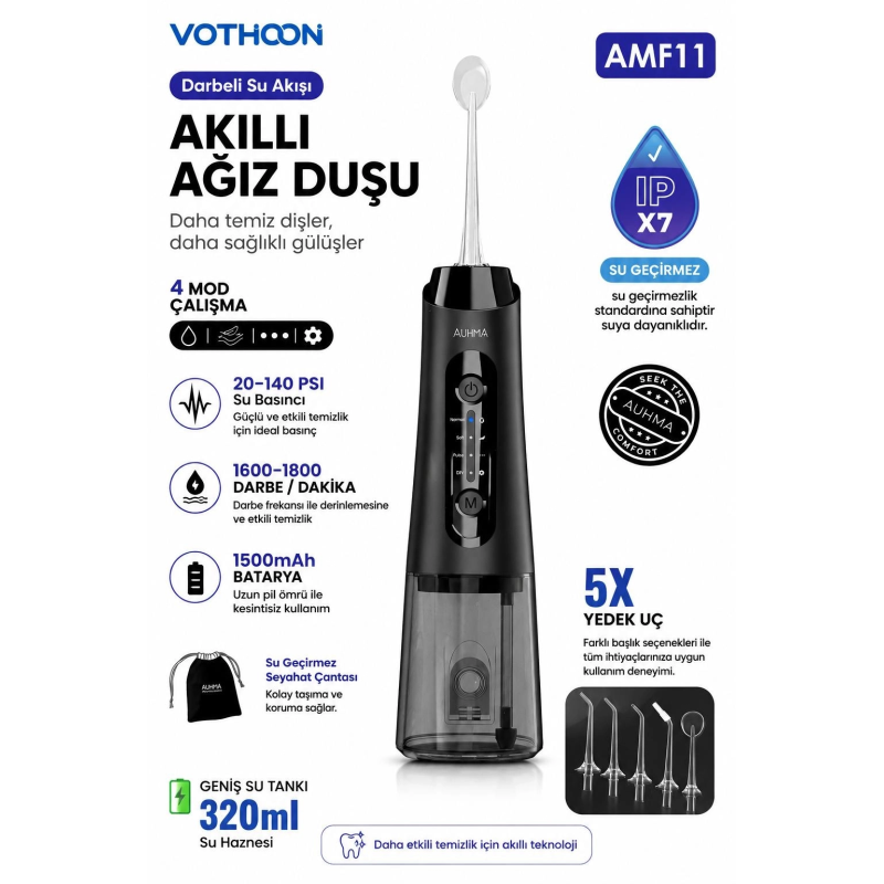 Şarjlı Ağız Duşu Diş Bakım Cihazı 4 Modlu Diş Arası Temizleyici 320ml 5 Başlıklı 1500 Mah Kablosuz Şarjlı Ağız Duşu Diş Bakım Cihazı 4 Modlu Diş Arası Temizleyici 320ml 5 Başlıklı 1500 Mah Kablosuz