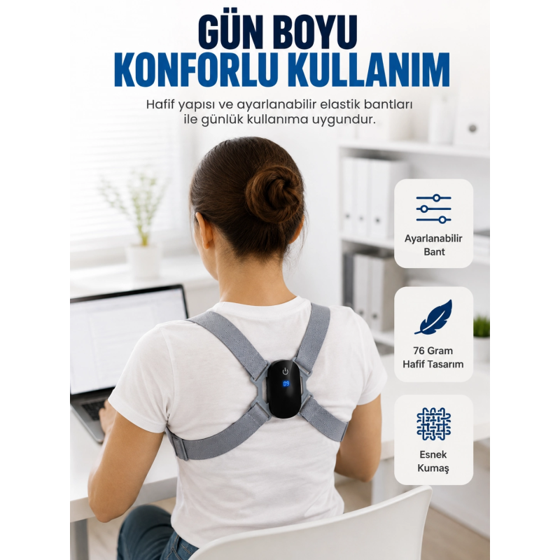 Şarjlı Akıllı Dik Duruş Destek Atı Ayarlanabilir Omuz Bandı Şarjlı Akıllı Dik Duruş Destek Atı Ayarlanabilir Omuz Bandı